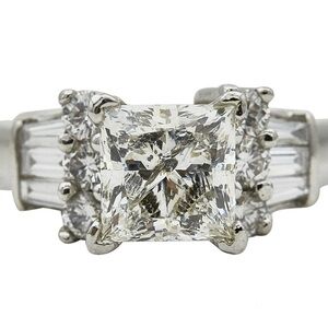 GIA Certified 2.07ct Natural Diamond Platinum Engagement Ring- Princess Cut